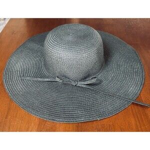 Black Wide Brim Sun Hat Floppy Beach Straw 100% Paper